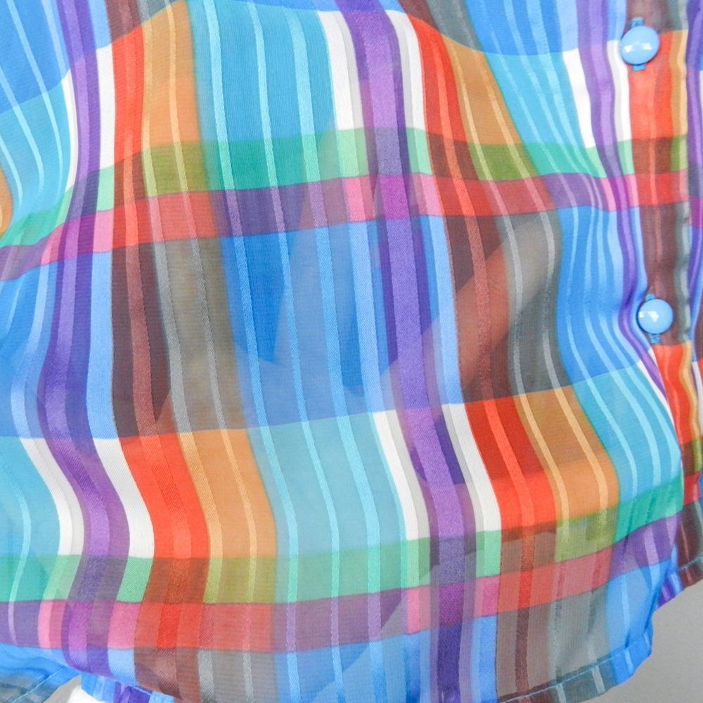 Vintage 70s Sunny‎ South Dallas Blouse Size 16 Plaid Ruffle Rainbow Disco Retro - Picture 6 of 8